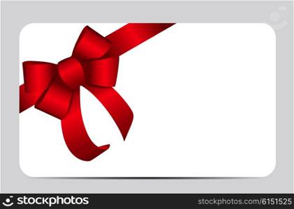 Gift Card with Red Ribbon and Bow. Vector illustration EPS10. Red Gift Ribbon. Vector illustration