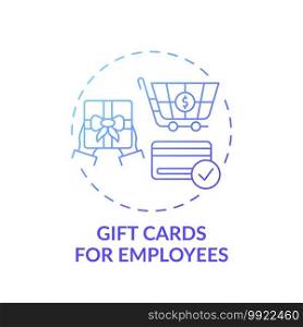 Gift cards for employees concept icon. Office covid tip idea thin line illustration. Holiday season. E-gift cards and subscriptions. Holiday gift-giving. Vector isolated outline RGB color drawing. Gift cards for employees concept icon