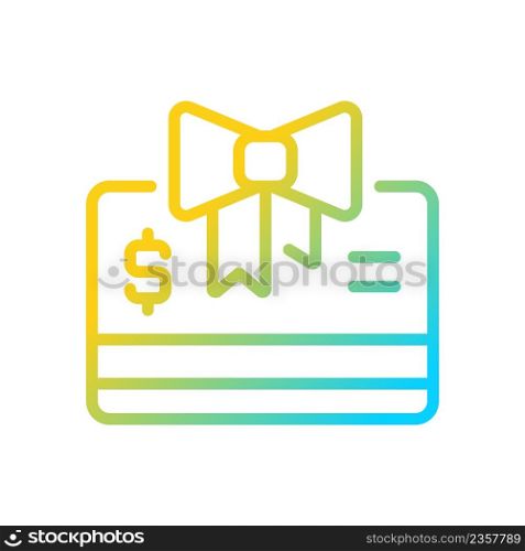 Gift cards gradient linear vector icon. Seasonal gift voucher. Exclusive deal. Marketing strategy. Improve experience. Thin line color symbol. Modern style pictogram. Vector isolated outline drawing. Gift cards gradient linear vector icon