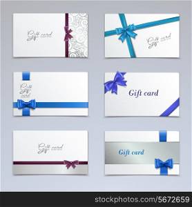 Gift cards vouchers elegant paper ribbon certificates template set isolated vector illustration