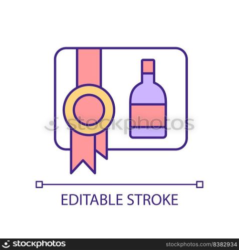 Gift certificate for winery tour RGB color icon. Sommelier training. Special wine tasting event. Isolated vector illustration. Simple filled line drawing. Editable stroke. Arial font used. Gift certificate for winery tour RGB color icon