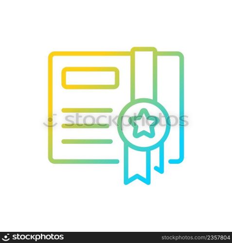 Gift certificate gradient li≠ar vector icon. Receive discounts. Merchandise certificate. Marketing strategy. Thin li≠color symbol. Modern sty≤πctogram. Vector isolated outli≠drawing. Gift certificate gradient li≠ar vector icon