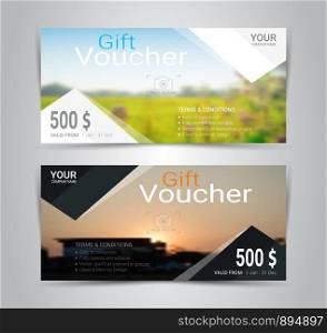 Gift certificates and vouchers, discount coupon or banner web template with blurred background gradient mesh for make an image of the products your company offers.