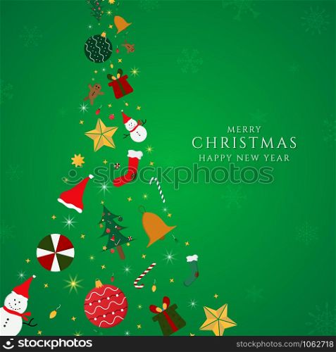 Gift fall from sky christmas green background with snowflake with space. vector illustration