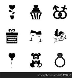 Gift for valentine day icons set. Simple set of 9 gift for valentine day vector icons for web isolated on white background. Gift for valentine day icons set, simple style