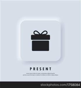 Gift icon. Gift box icon. Present for anniversary, birthday, christmas, new year. Vector. Neumorphic UI UX white user interface web button. Neumorphism