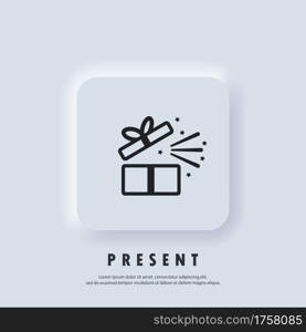 Gift icon. Gift box icon. Present for anniversary, birthday, christmas, new year. Vector. Neumorphic UI UX white user interface web button. Neumorphism