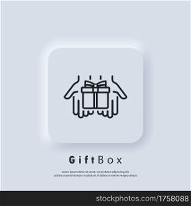 Gift icon. Gift box icon. Present for anniversary, birthday, christmas, new year. Vector. Neumorphic UI UX white user interface web button. Neumorphism