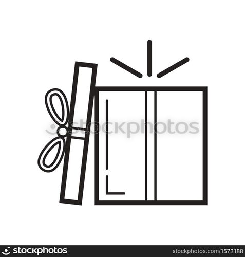 Gift icon vector in simple outline style. Sign of the gift box. The package is tied with a bow. Online donation for illustration. The online store distributes prizes.. Gift icon vector in simple outline style. Sign of the gift box. The package is tied with bow. Online donation for illustration. The online store distributes prizes.