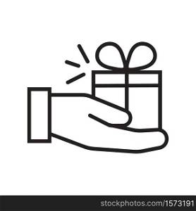 Gift icon vector in simple outline style. Sign of the gift box. The package is tied with a bow. Online donation for illustration. The online store distributes prizes.. Gift icon vector in simple outline style. Sign of the gift box. The package is tied with a bow. Online donation for illustration. The online store distributes prize.