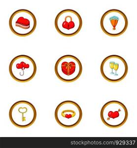 Gift icons set. cartoon style set of 9 gift vector icons for web design. Gift icons set, cartoon style