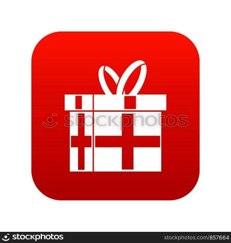 Gift in a box icon digital red for any design isolated on white vector illustration. Gift in a box icon digital red