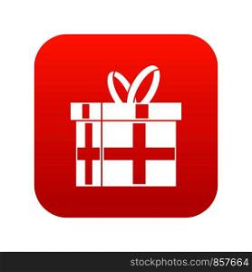 Gift in a box icon digital red for any design isolated on white vector illustration. Gift in a box icon digital red