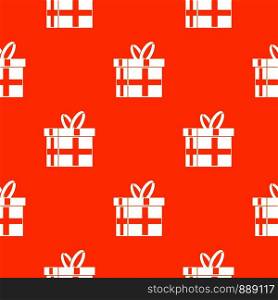 Gift in a box pattern repeat seamless in orange color for any design. Vector geometric illustration. Gift in a box pattern seamless