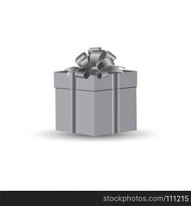 Gift in gray tone 2. Box with a gift, tied with a holiday bow on a white background. Vector drawing is executed in gray color.