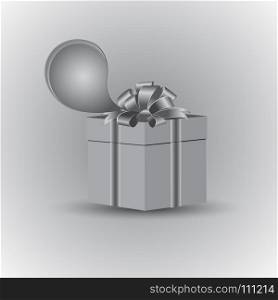 Gift in gray tone. A box with a gift, tied with a festive bow. Icon for text message. Vector drawing is executed in gray color.