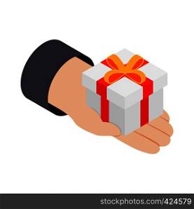 Gift in hand 3d isometric icon isolated on a white background. Gift in hand 3d isometric icon