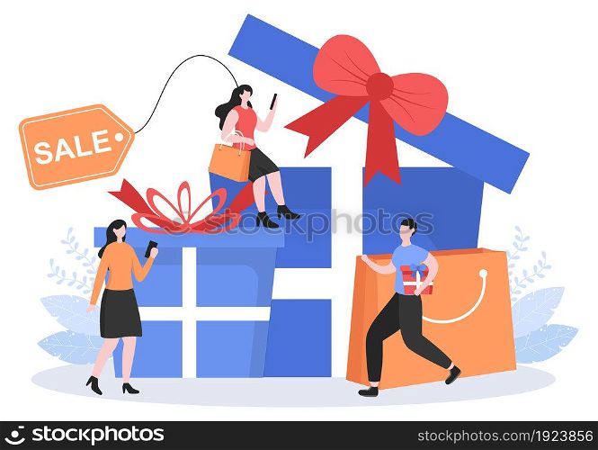 Gift in Sale to Give Big Discount with Balloon, Credit Card and Shopping Bag for Website Banner or Poster. Background Vector illustration