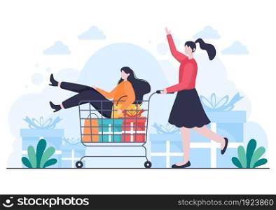Gift in Sale to Give Big Discount with Balloon, Credit Card and Shopping Bag for Website Banner or Poster. Background Vector illustration