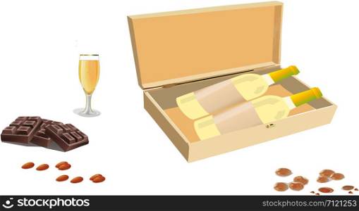 gift package of white chocolate and almond wine