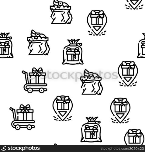 Gift Package Surprise On Holiday Vector Seamless Pattern Thin Line Illustration. Gift Package Surprise On Holiday Vector Seamless Pattern