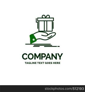 gift, surprise, solution, idea, birthday Flat Business Logo template. Creative Green Brand Name Design.