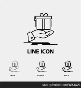 gift, surprise, solution, idea, birthday Icon in Thin, Regular and Bold Line Style. Vector illustration. Vector EPS10 Abstract Template background