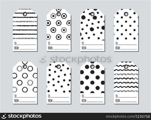 Gift tags and cards set with hand drawn elements. Collection of holiday label paper in black and white. Seasonal badge sale design. Price tags and gift cards. Vector illustration. Texture. Print. Gift tags and cards set with hand drawn elements. Collection of holiday label paper in black and white. Seasonal badge sale design. Price tags and gift cards. Vector illustration. Texture. Print.