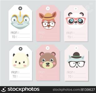 Gift tags with cute cartoon animals. . Gift tags with cute animals. 