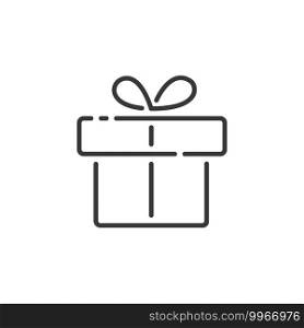 Gift thin line icon. Box with ribbon. Isolated outline commerce vector illustration