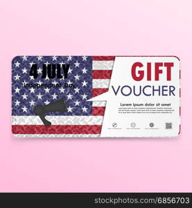 Gift voucher american flag background or certificate coupon template with clean premium modern pattern design.Independence day symbol.Vector illustration