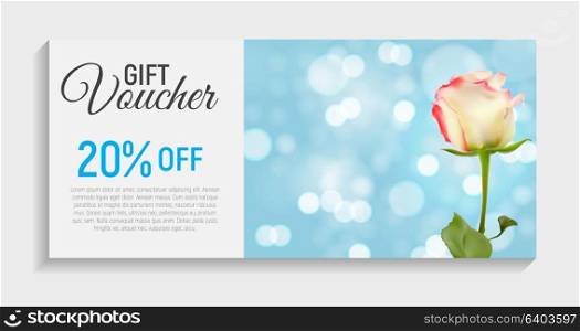 Gift Voucher Card Template with Flowers. 3D Realistic Vector Iillustration. EPS10. Gift Voucher Card Template with Flowers. 3D Realistic Vector Iil
