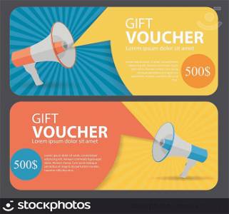 Gift Voucher Template For Your Business. Megaphone and Speech Bubble. Vector Illustration EPS10. Gift Voucher Template For Your Business. Megaphone and Speech B
