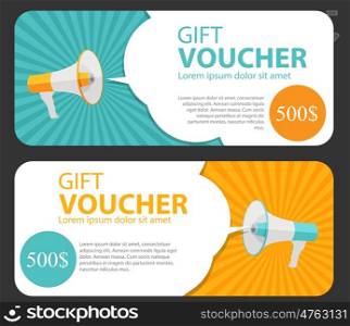 Gift Voucher Template For Your Business. Megaphone and Speech Bubble. Vector Illustration EPS10. Gift Voucher Template For Your Business. Megaphone and Speech B