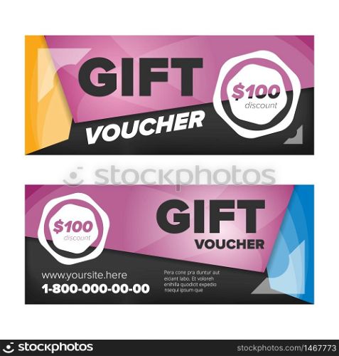 Gift voucher template with abstract color background. Gift voucher design