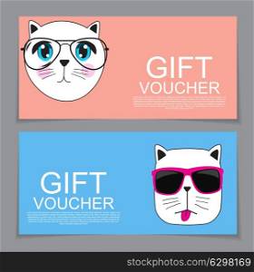 Gift Voucher Template with Cute Hand drawn Cat Discount Coupon Vector Illustration. EPS10. Gift Voucher Template with Cute Hand drawn Cat Discount Coupon V