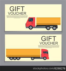 Gift Voucher Template with machines for cargo transportation in the background. Vector Illustration. EPS10. Gift Voucher Template with machines for cargo transportation in