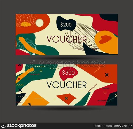 Gift voucher template with retro design, vector.