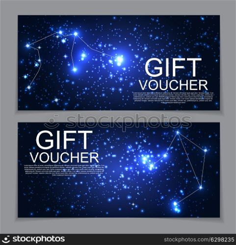 Gift Voucher Template with Set of Symbol Zodiac Sign. Discount Coupon. Vector Illustration. EPS10. Gift Voucher Template with Set of Symbol Zodiac Sign. Discount C