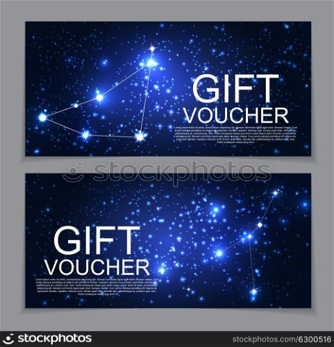 Gift Voucher Template with Set of Symbol Zodiac Sign. Discount Coupon. Vector Illustration. EPS10. Gift Voucher Template with Set of Symbol Zodiac Sign. Discount C