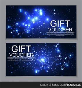 Gift Voucher Template with Set of Symbol Zodiac Sign. Discount Coupon. Vector Illustration. EPS10. Gift Voucher Template with Set of Symbol Zodiac Sign. Discount