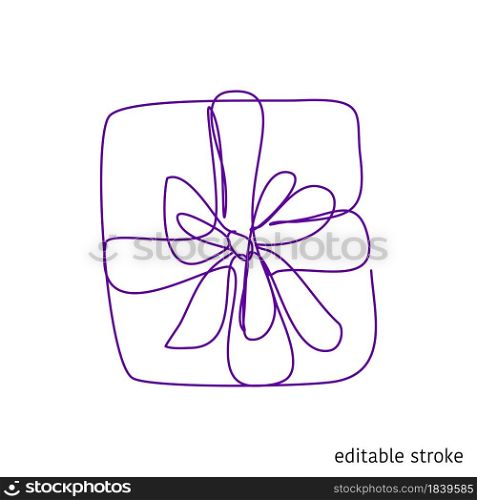 Gift with Bow Made in Continuous Line Art Style. Vector Holiday Element. Linear Present with Ribbon with Editable Stroke.. Gift with Bow Made in Continuous Line Art Style. Holiday Element. Linear Present with Ribbon with Editable Stroke. Vector Illustration.