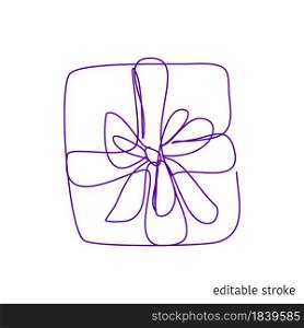 Gift with Bow Made in Continuous Line Art Style. Vector Holiday Element. Linear Present with Ribbon with Editable Stroke.. Gift with Bow Made in Continuous Line Art Style. Holiday Element. Linear Present with Ribbon with Editable Stroke. Vector Illustration.