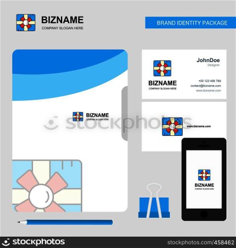 Giftbox Business Logo, File Cover Visiting Card and Mobile App Design. Vector Illustration