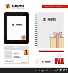 Giftbox Business Logo, Tab App, Diary PVC Employee Card and USB Brand Stationary Package Design Vector Template