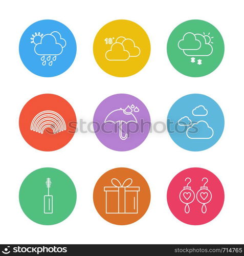 giftbox , maskara , earings , Ecology , eco , icons , weather , enviroement , icon, vector, design, flat, collection, style, creative, icons , cloud , rain , storm , moon , rainbow , sun , sunlight ,