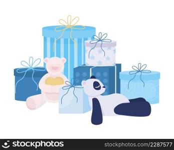 Gifts and presents for child semi flat color vector object. Full sized item on white. Blue boxes. Party arrangement simple cartoon style illustration for web graphic design and animation. Gifts and presents for child semi flat color vector object