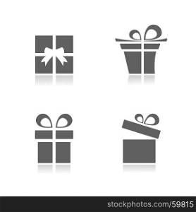 Gifts icons set with reflection on white background