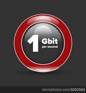 Gigabit shiny bubble sign with shadow on white background. Gigabit shiny bubble sign