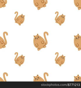 Ginger cat, seamless pattern, vector. Red cartoon cat on a white background.